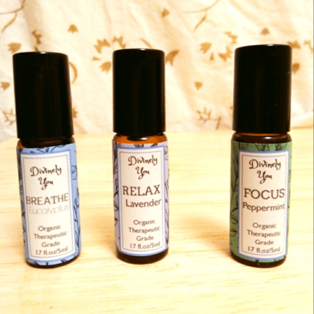 Organic Essential Oil Roll-on Set of 3 Relax, Breathe and Focus